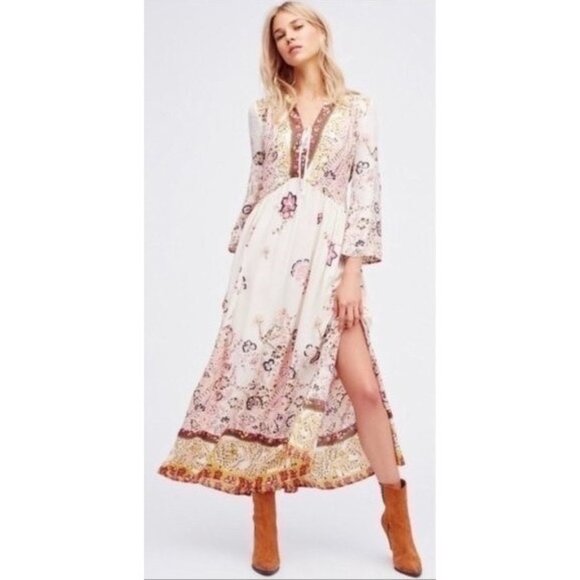 NWT Free People Floral Flowy Maxi Dress | Boho Coastal Cowgirl Tumblr Whimsigoth - Picture 15 of 16